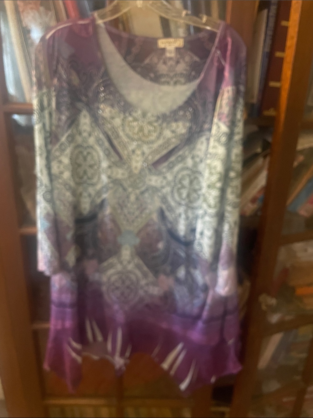 ONE WORLD Purple Mosaic V-Neck Tunic Top